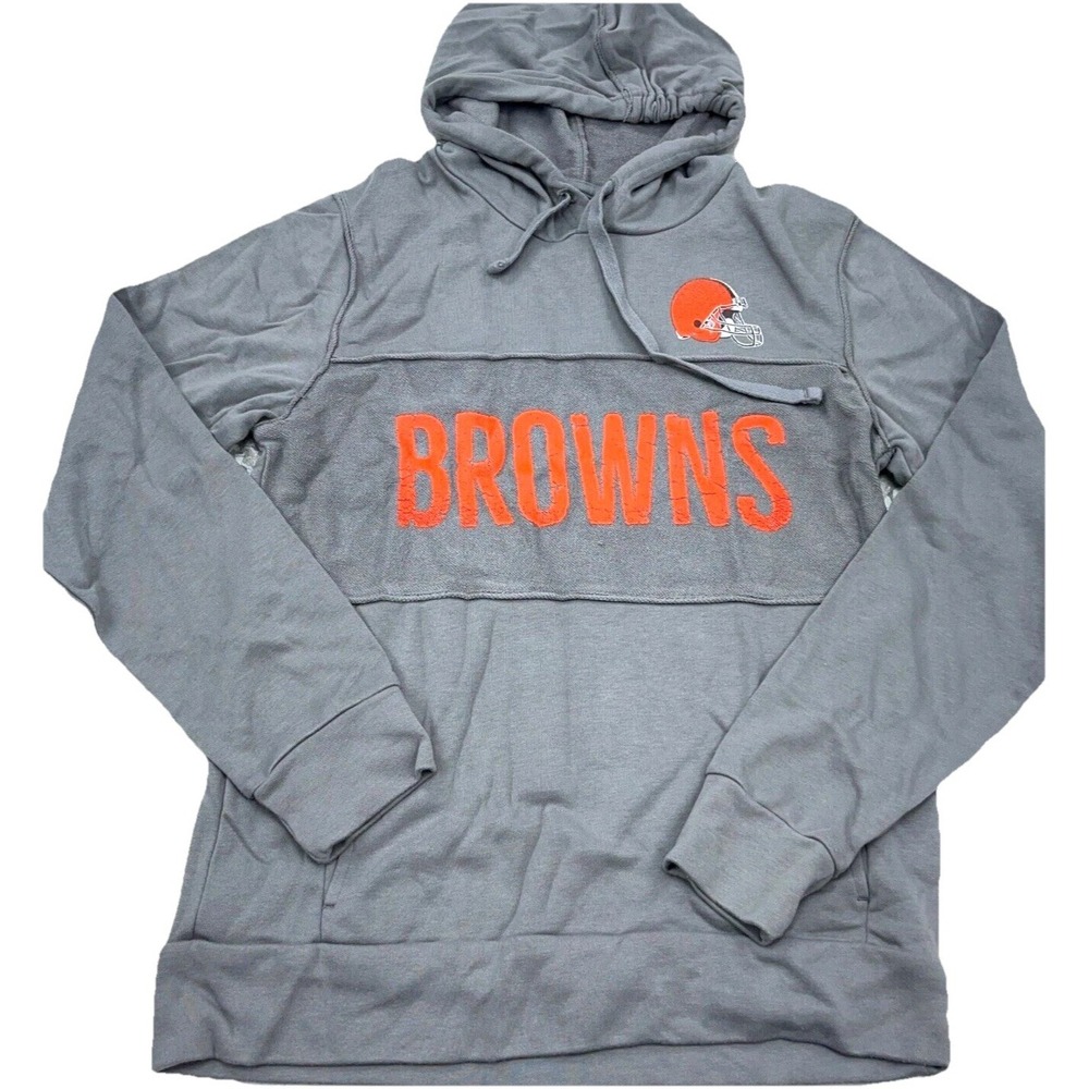 Cleveland Browns Hoodie Men Medium Gray Sweatshirt Sweater Spell Out Adult A22